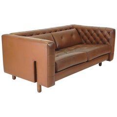 Gianfranco Frattini Tuffted Leather Modernist Sofa