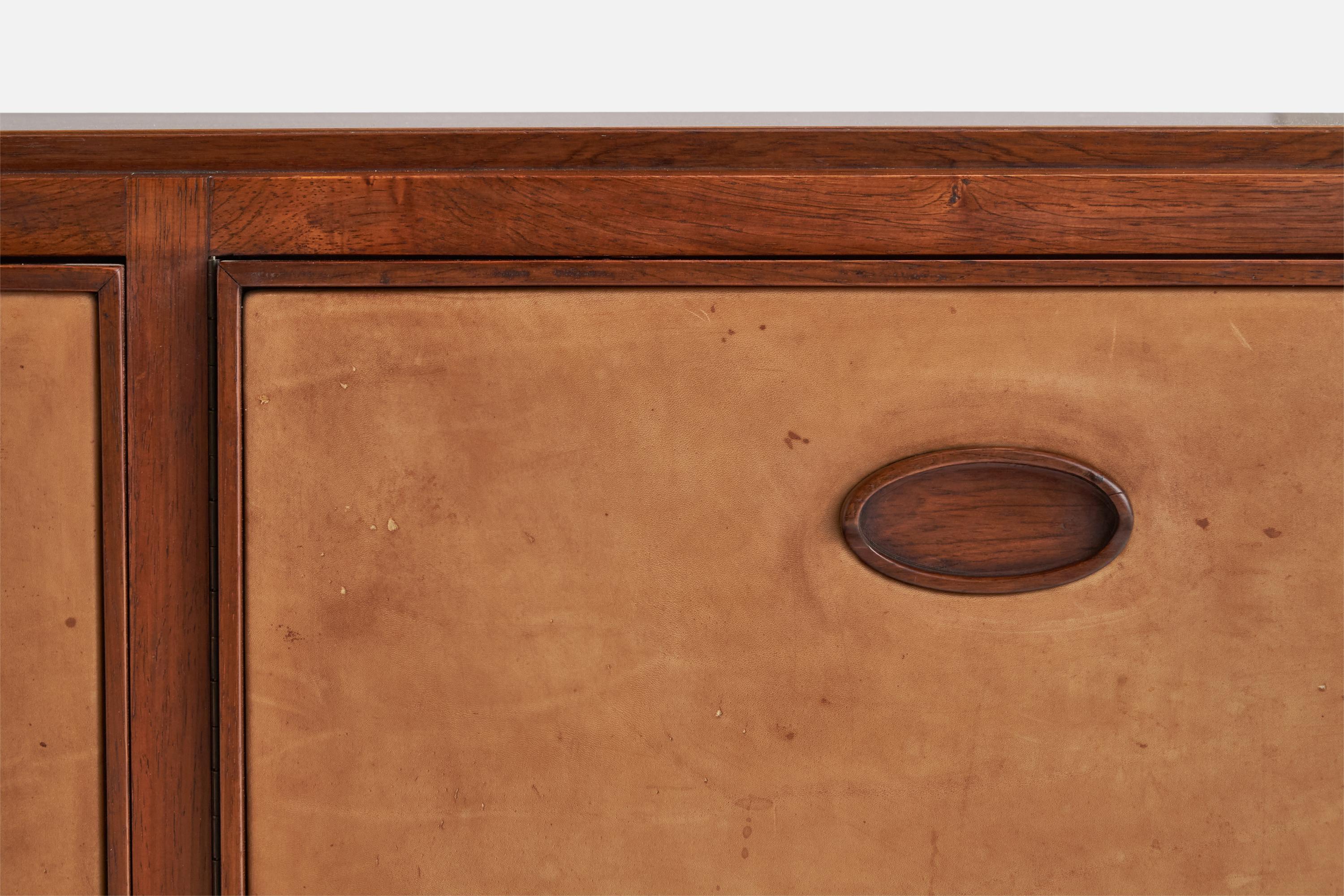 Mid-20th Century Gianfranco Frattini, Unique Sideboard, Rosewood, Leather, Steel, Italy, 1950s For Sale