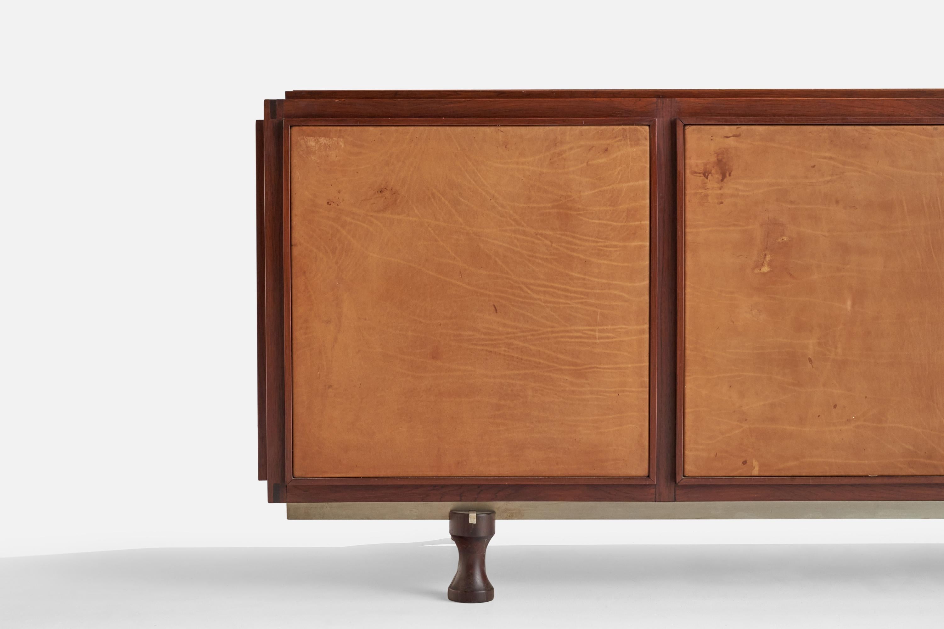 Gianfranco Frattini, Unique Sideboard, Rosewood, Leather, Steel, Italy, 1950s For Sale 1