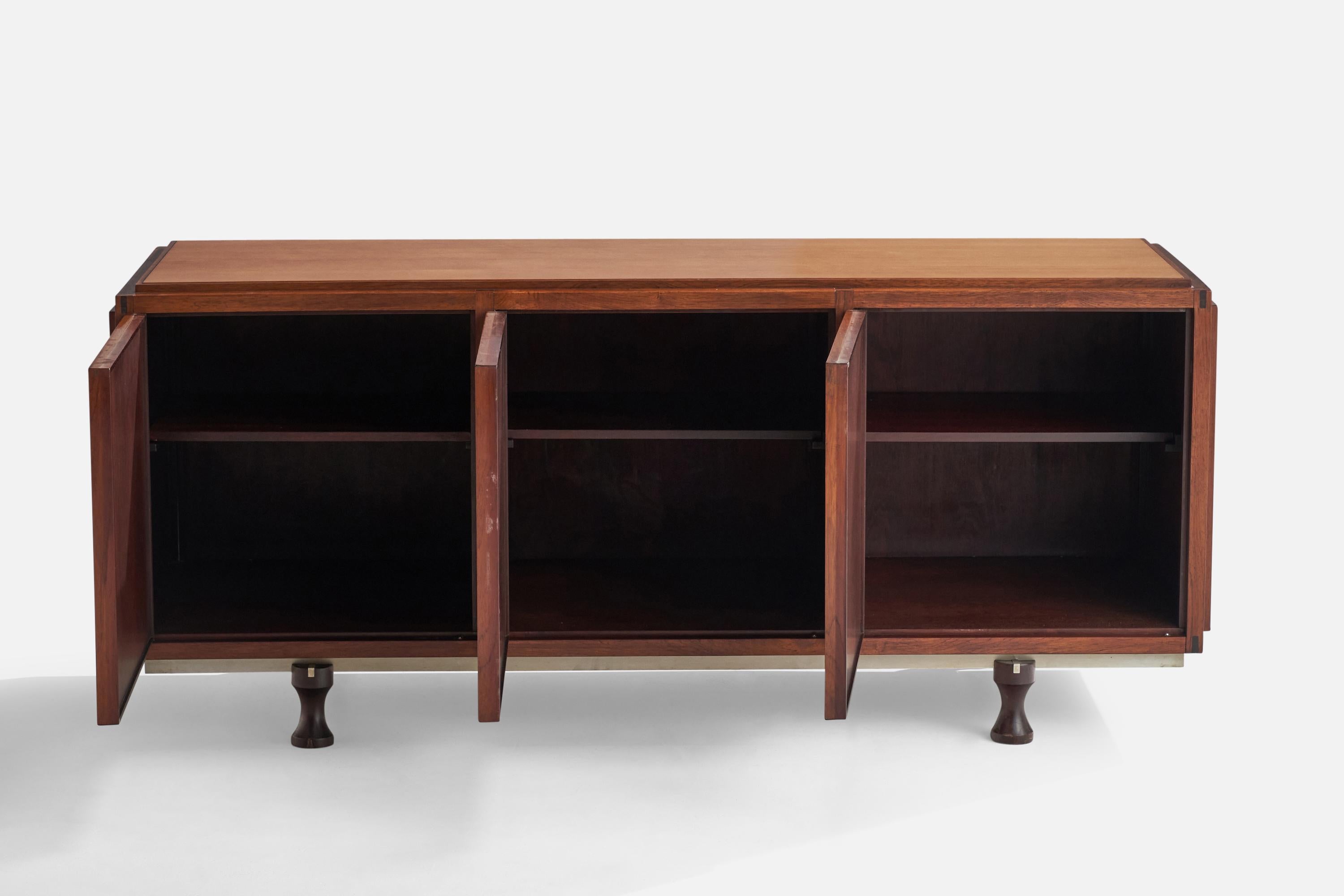 Gianfranco Frattini, Unique Sideboard, Rosewood, Leather, Steel, Italy, 1950s For Sale 4