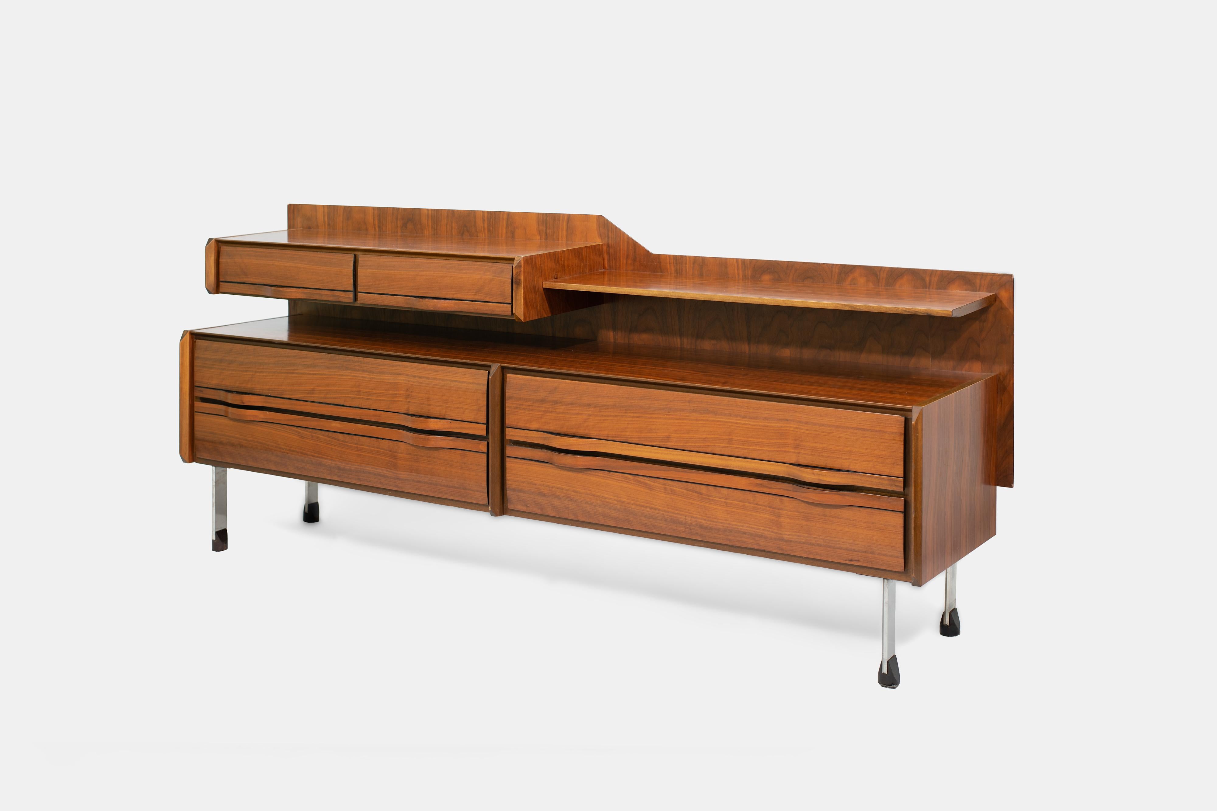 Metal Gianfranco Frattini Wood Chest of Drawers Italian 1960s Sideboard For Sale