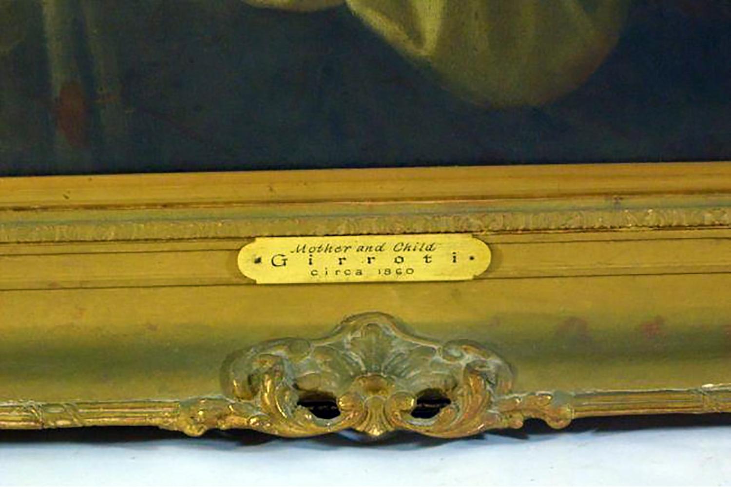 Großes Porträt-Ölgemälde von G. Girroti aus dem 19. Jahrhundert mit dem Titel „Mutter und Kind“ im Angebot 1
