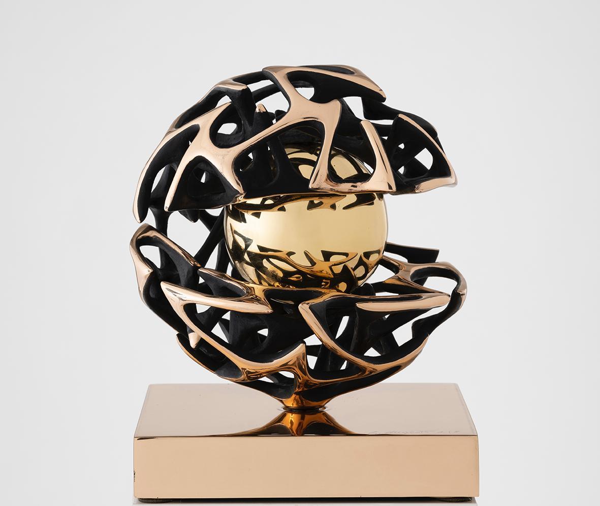 Magnificent Golden Kinetic Bronze Sculpture "Conosscenza" from Italy