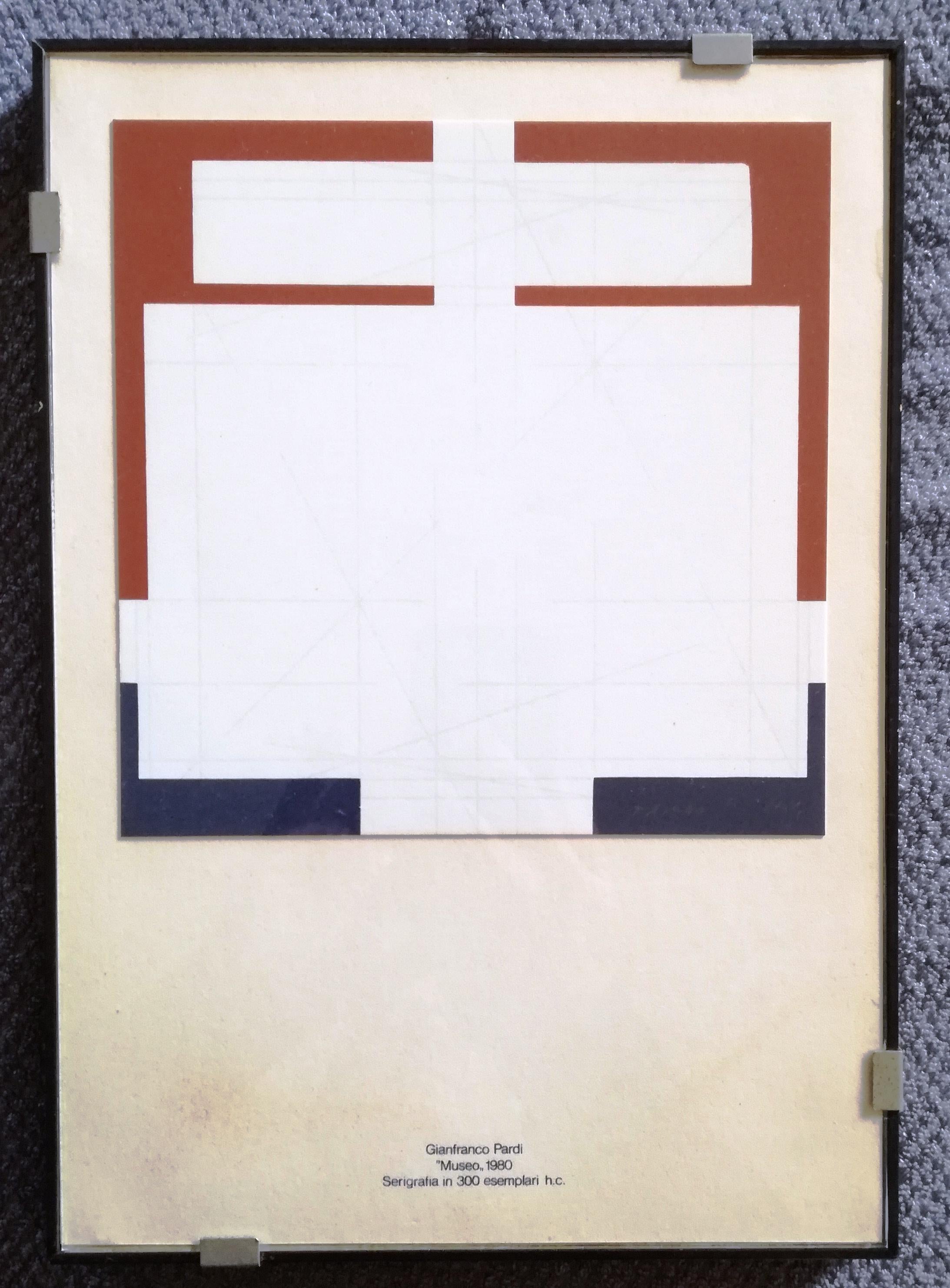 Gianfranco Pardi, Siebdruck in 300 Exemplaren h.c. Titel 'Museum' 1980. mit Arquati-Rahmen.