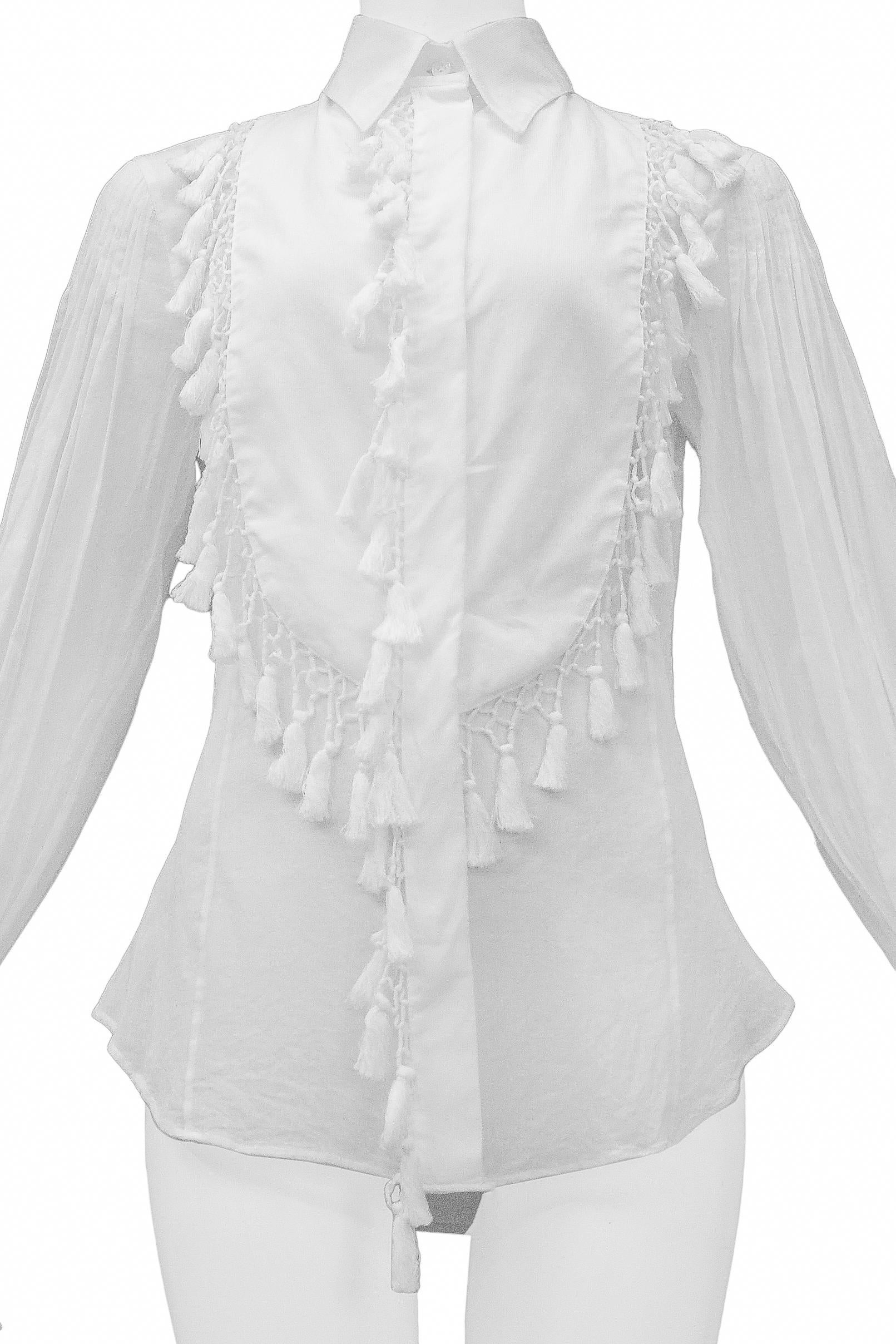Gianfranco - Chemise en coton blanc avec pompons Excellent état - En vente à Los Angeles, CA