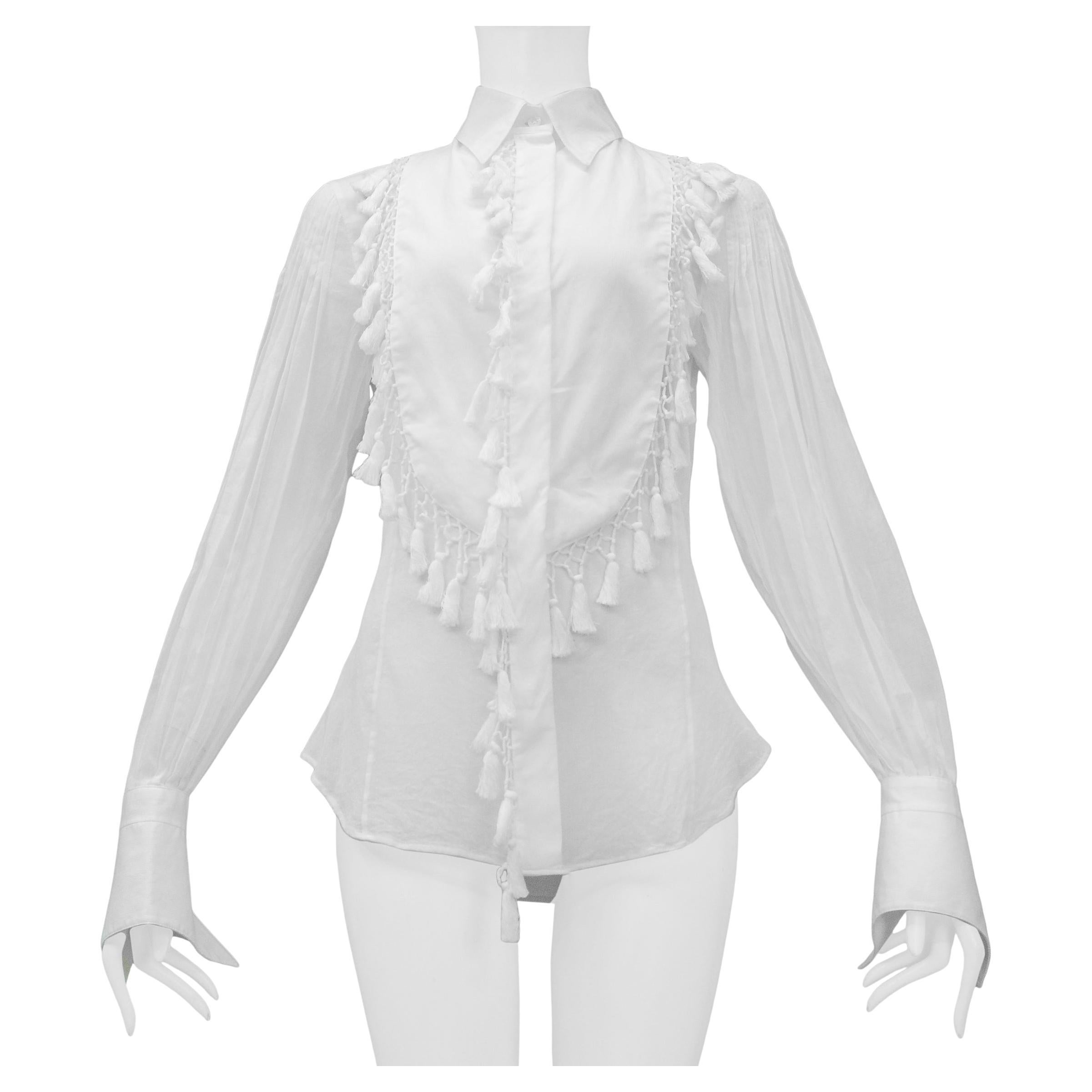 Gianfranco White Cotton Shirt With Tassels For Sale