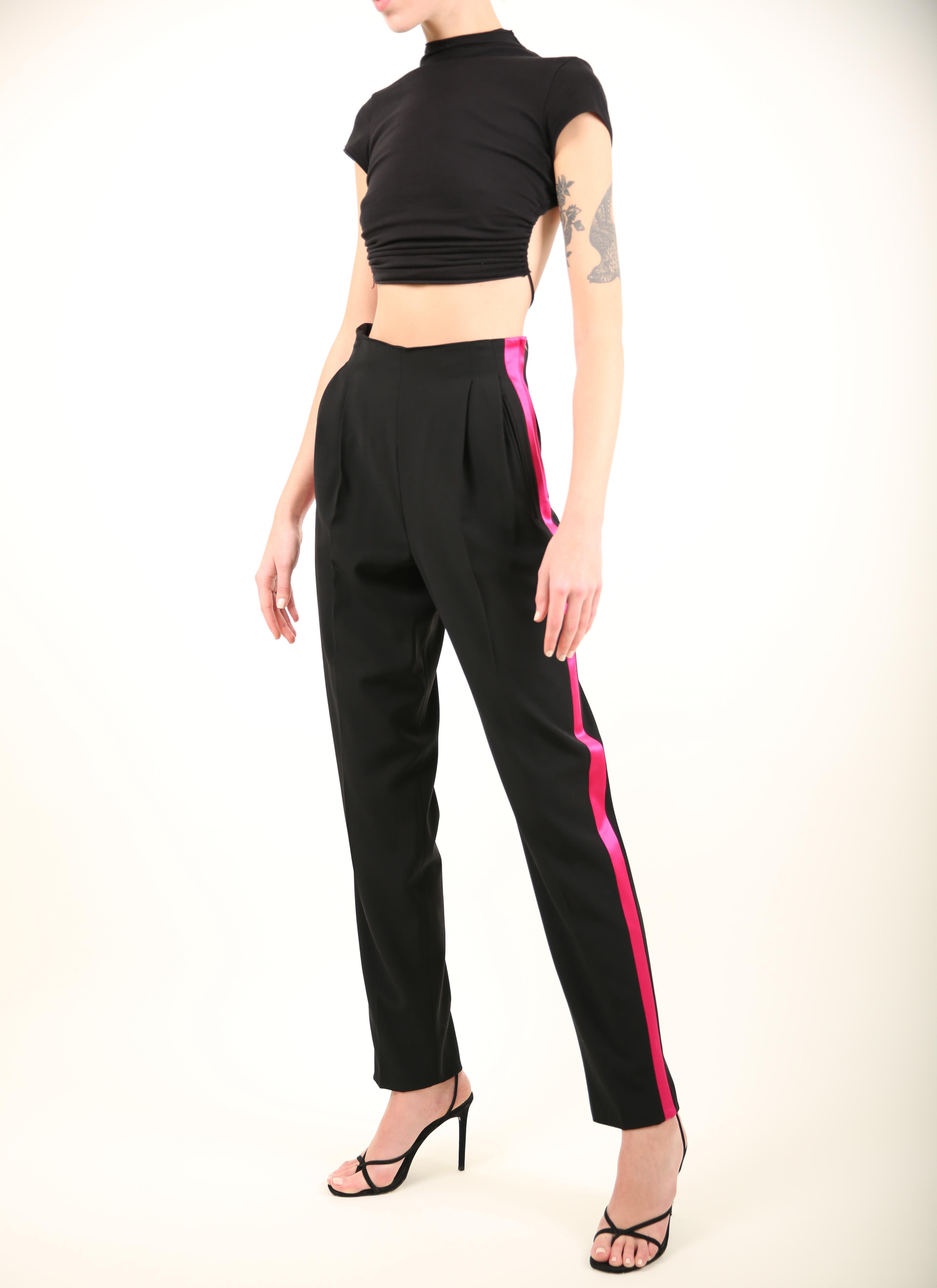 black trousers with pink side stripe