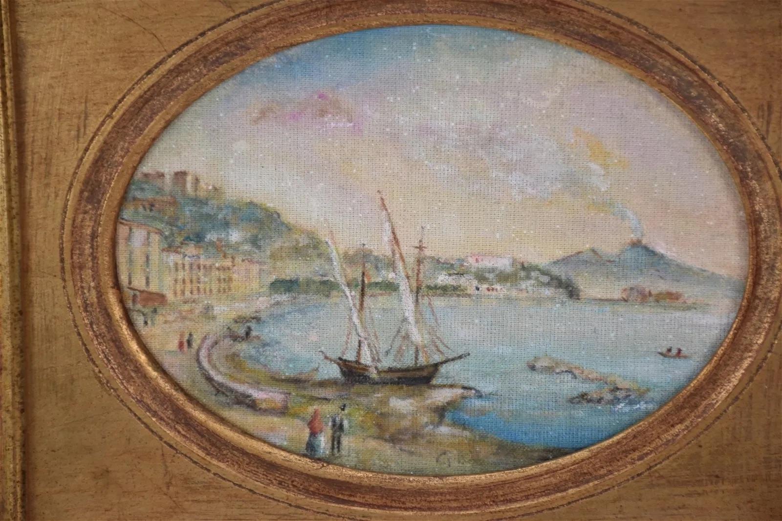 Paint Giani D'Oro (Italian) Lot of Two, Scenes of Naples with Vesuvius Erupting For Sale