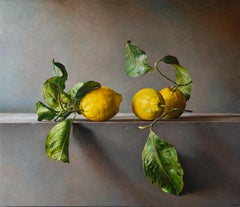 Traditional  and contemporary still life with Italian yellow lemons 