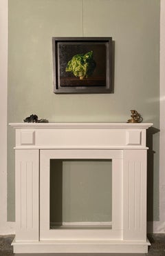 Green lattuce still life over black background by fmaster italian oil painter