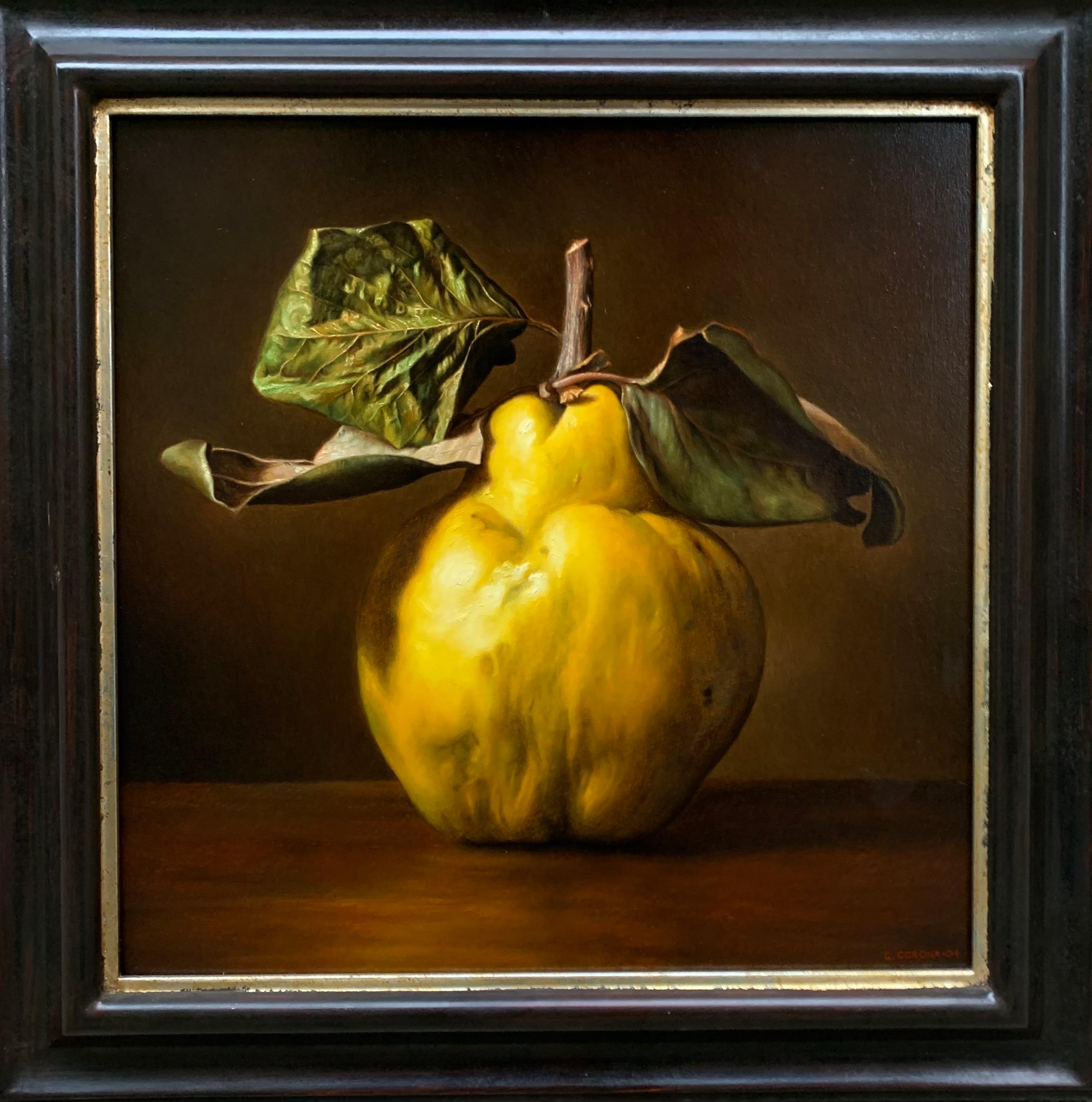 Nature morte de fruits méditerranéens noirs et jaunes par le maître peintre italien - Marron Still-Life Painting par Gianluca Corona
