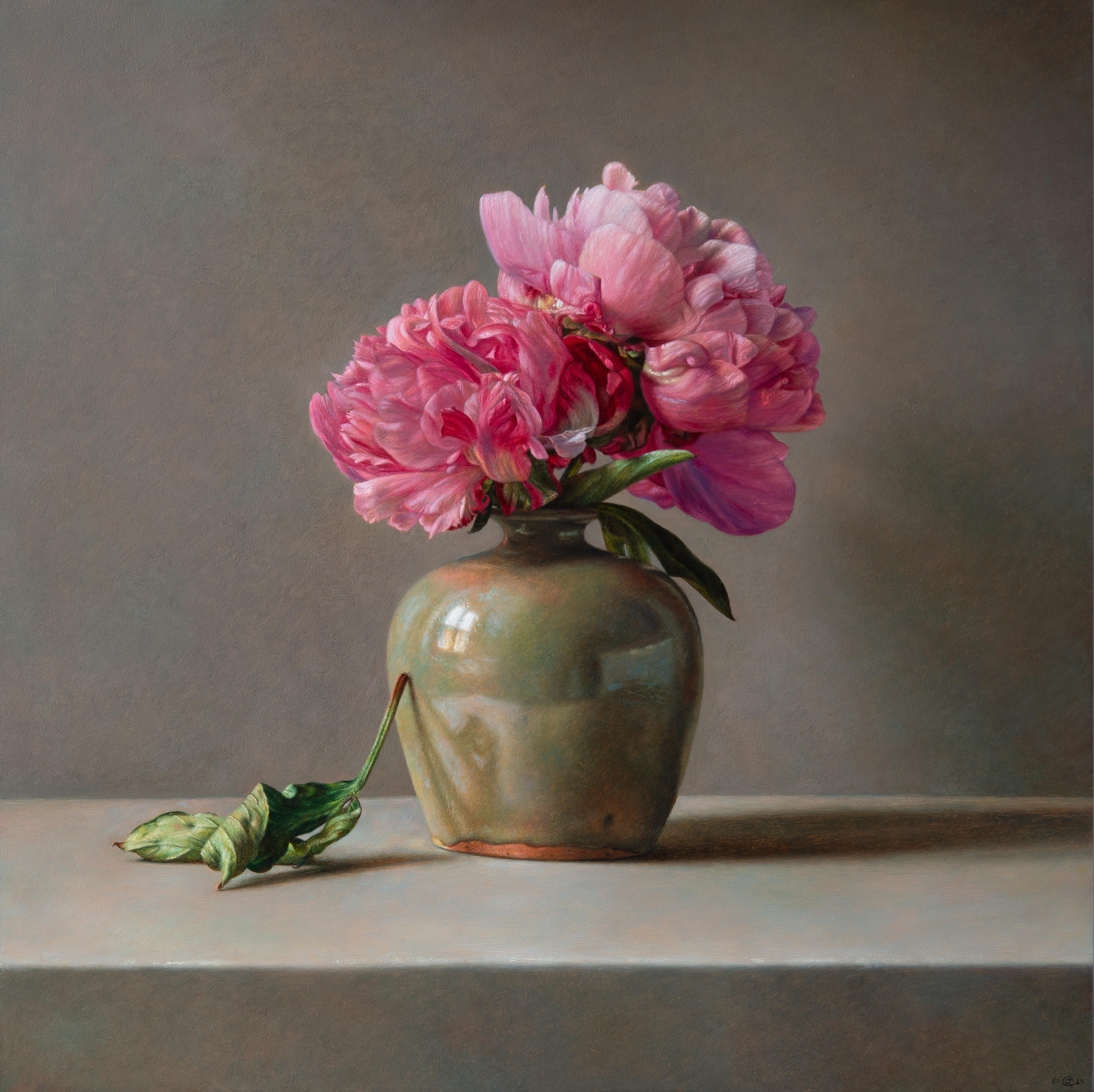 Gianluca Corona Still-Life Painting - Peonies in a green vase