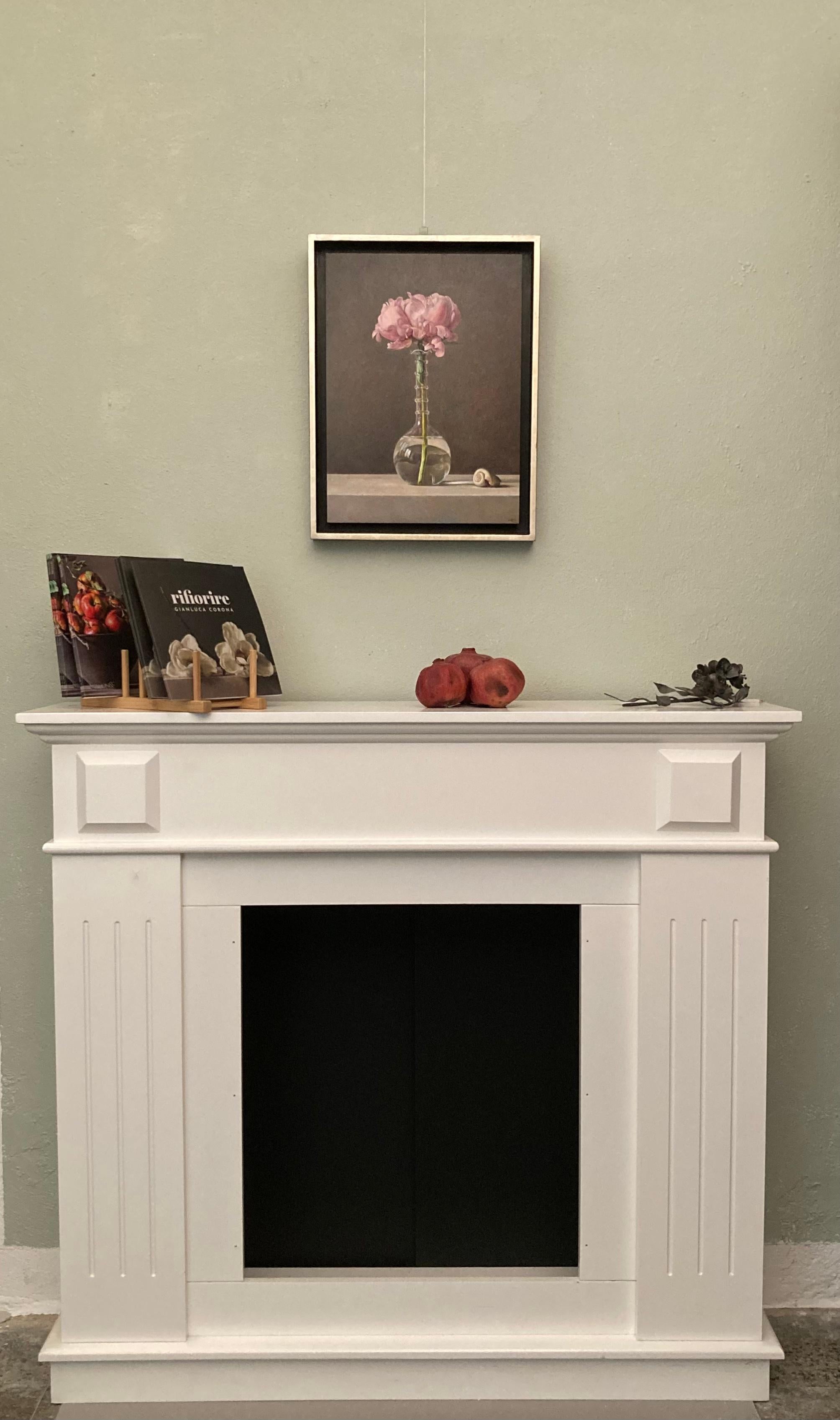 Bodegón rosa y blanco pintura italiana de flor con agua hermosa - Painting de Gianluca Corona