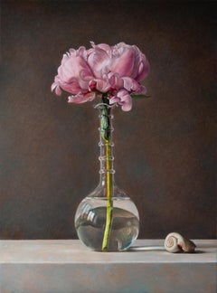 Nature morte italienne rose et blanche - Peinture de fleur avec une belle eau