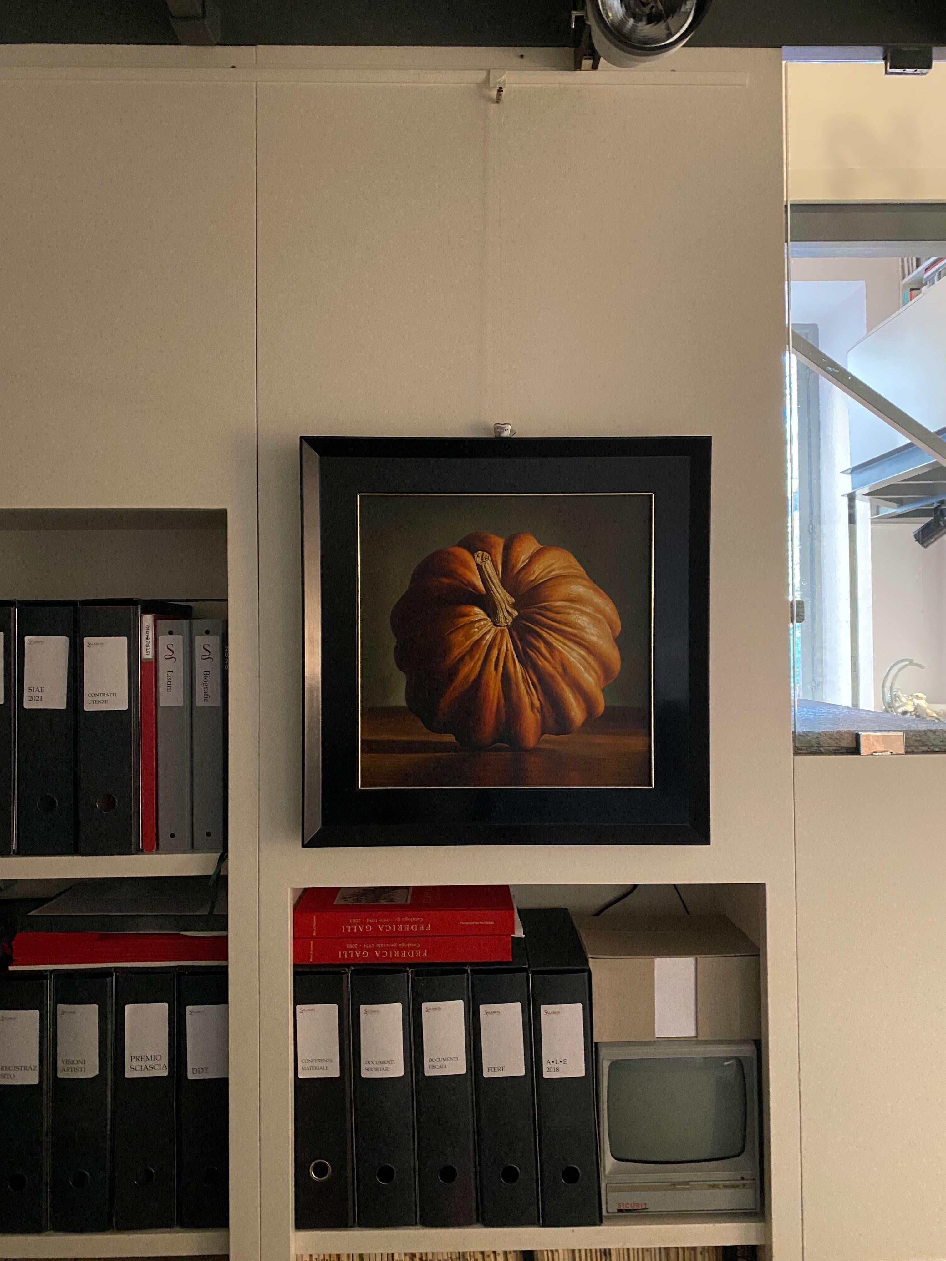 Orange Pumpkin oil on board Italian contemporary painter Gianluca Corona For Sale 2