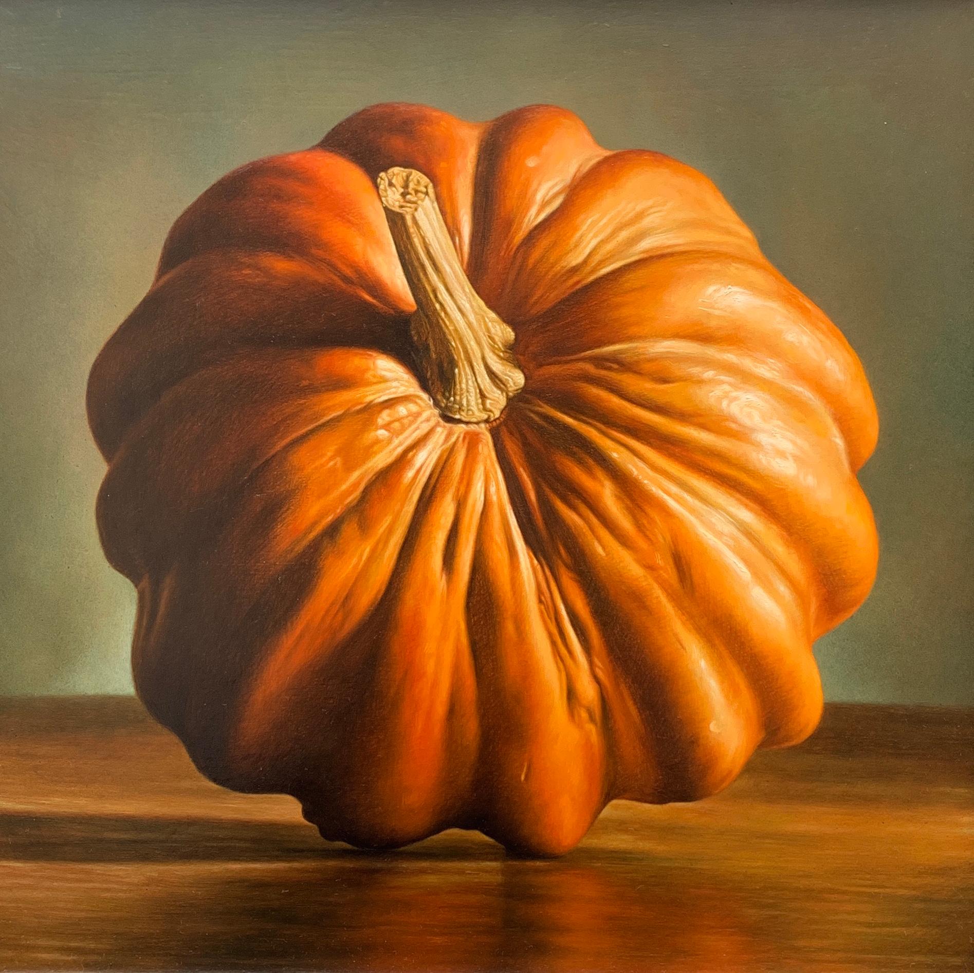 Potiron orange huile sur panneau peintre contemporain italien Gianluca Corona