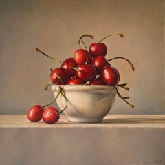 Red white and black cherry still life by master italian oil painter
