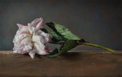 Romantic still-life painting of a lying white flower, by italian finest painter
