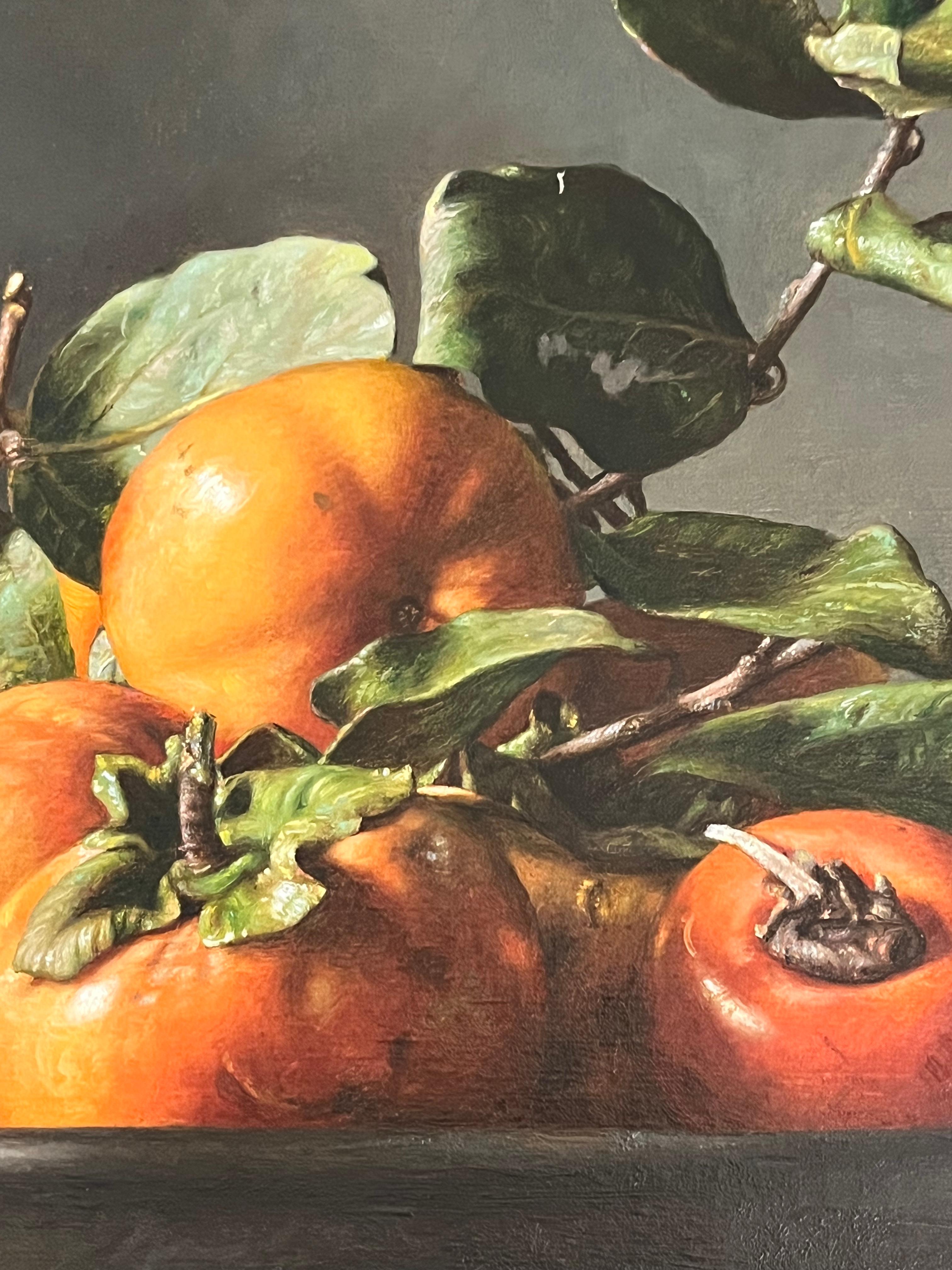 Square orange persimmons  contemporary still life - fine classic and modern - Painting di Gianluca Corona