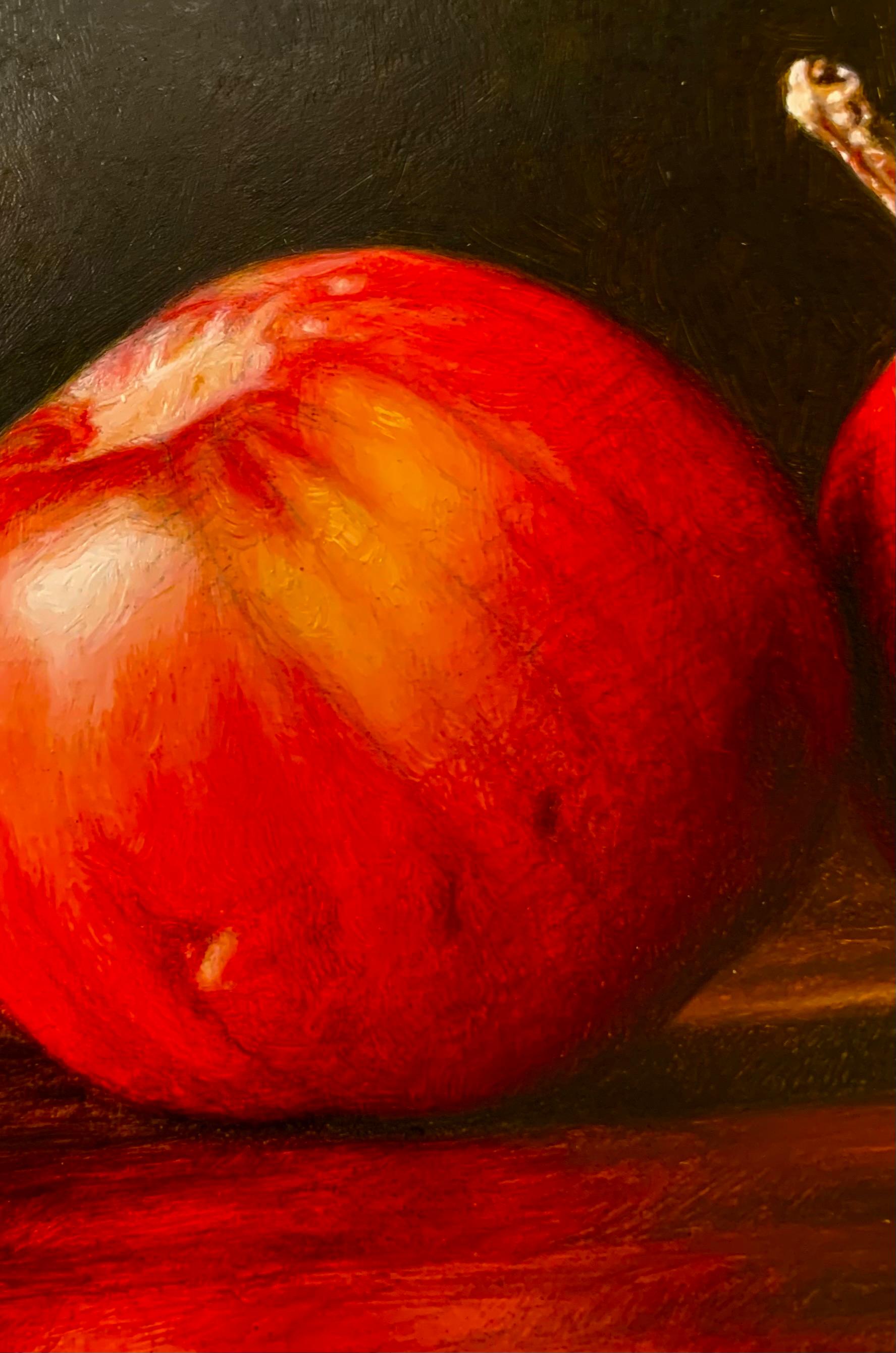 Nature morte de fruits rouges méditerranéens par le maître peintre italien - Noir Still-Life Painting par Gianluca Corona