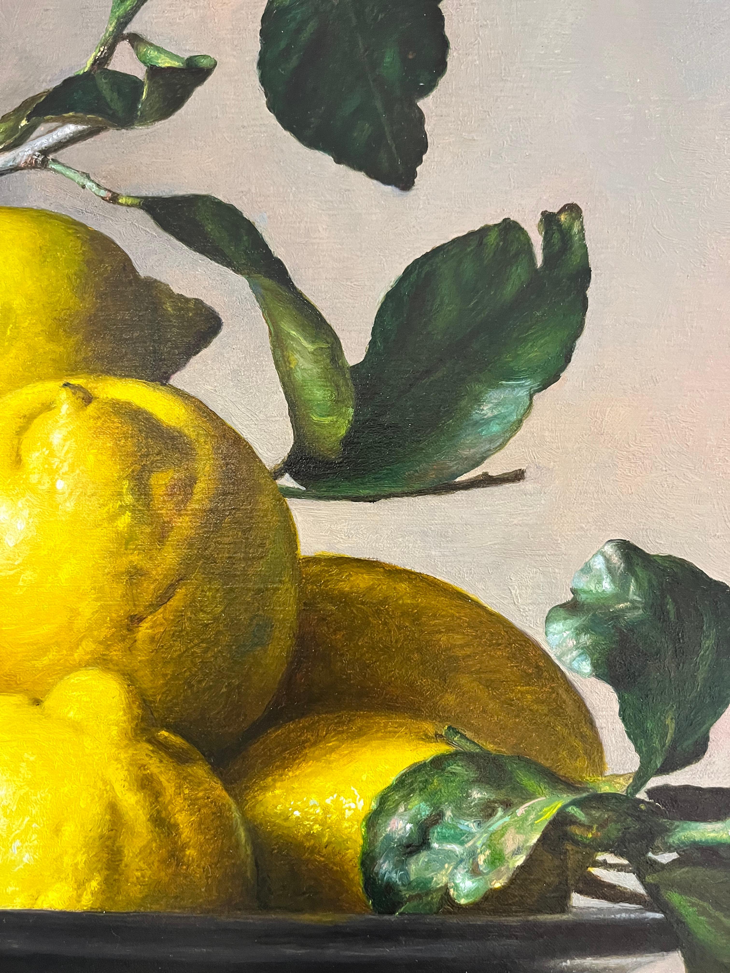 Yellow lemons still life painting made by fine Italian Maestro - Painting by Gianluca Corona
