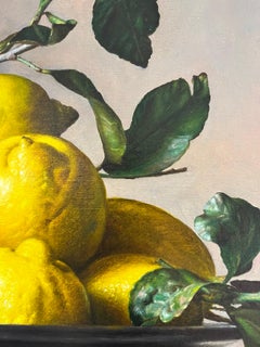 Yellow lemons still life painting made by fine Italian Maestro