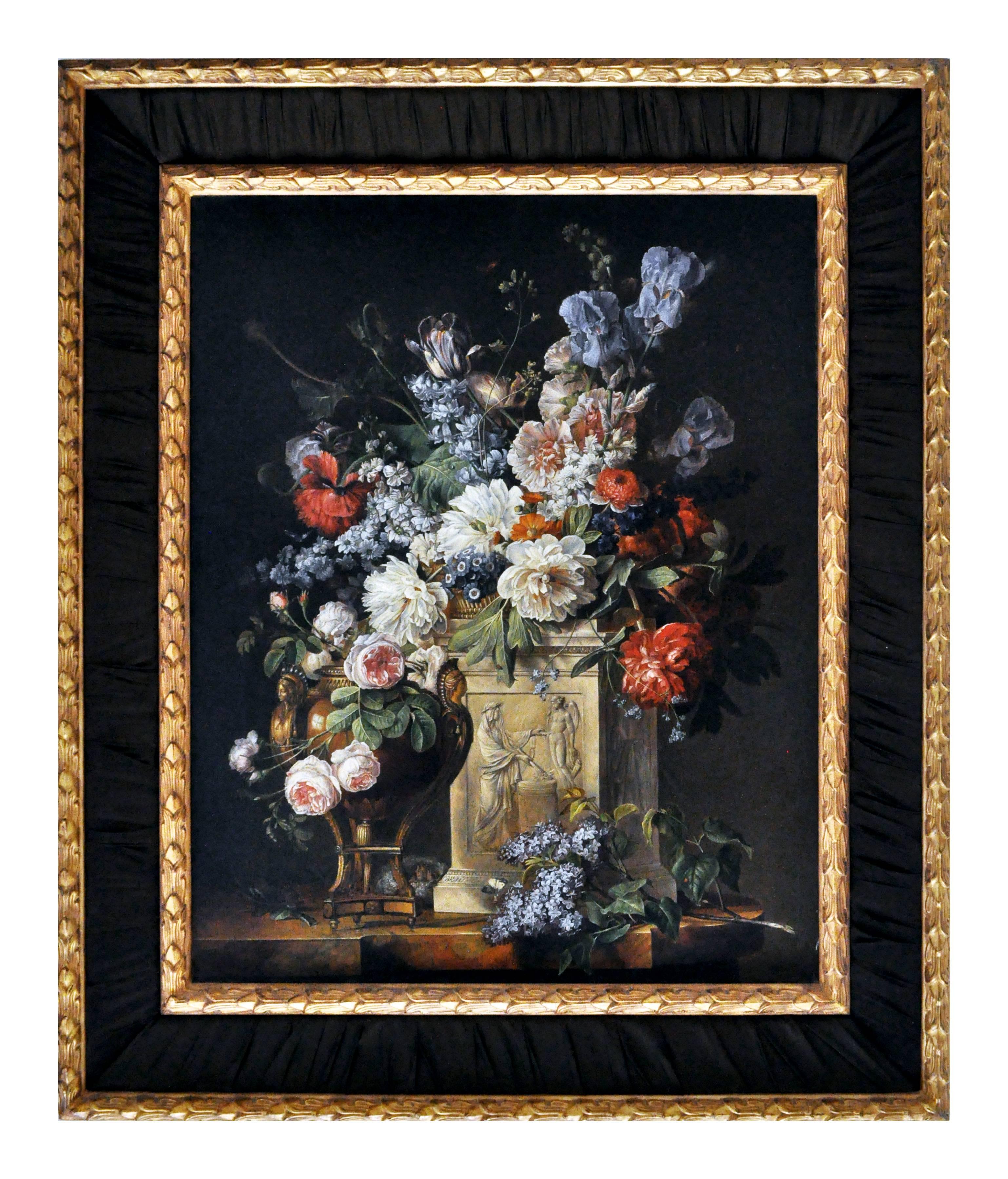 Gianluca D'Este Still-Life Painting - BOUQUET OF FLOWERS ON A COLUMN - Gianluca d'Este Italian oil on canvas painting