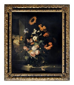 FLOWERS-In the Manner of Jacob van Wascapelle -Italian Still Life Oil on Canvas 