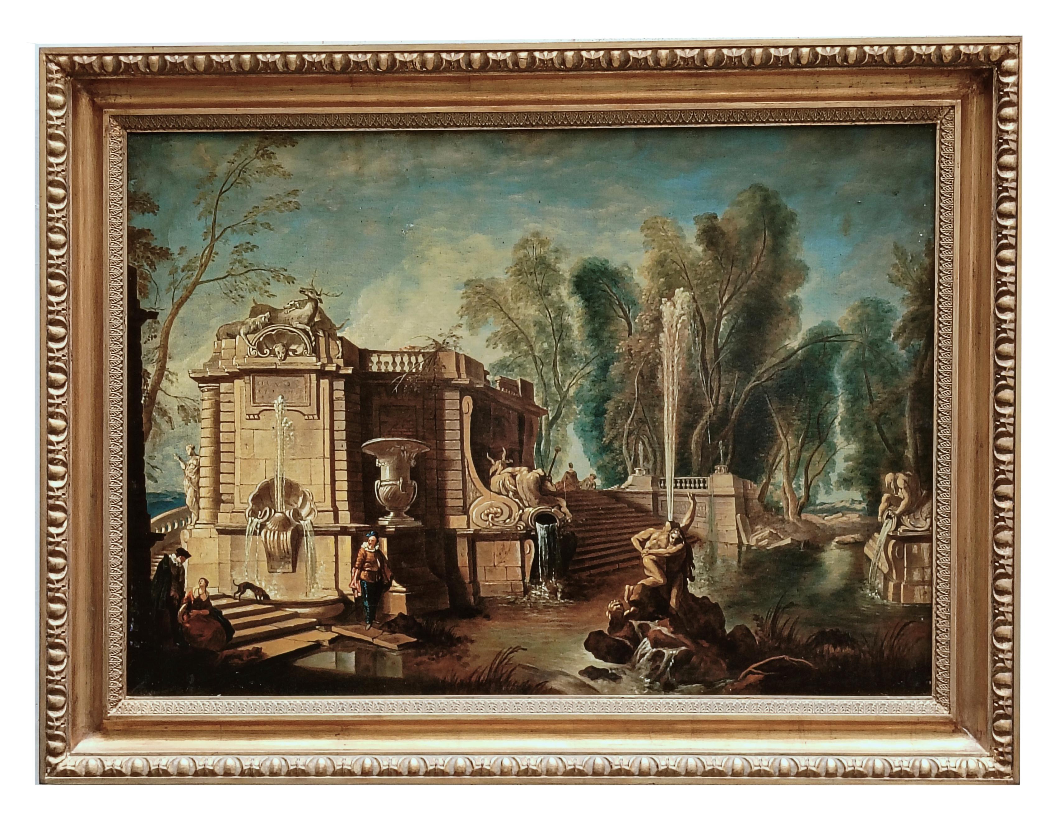 JARDÍN ITALIANO - Gianluca D'este- Pintura al óleo sobre lienzo de la Escuela Italiana