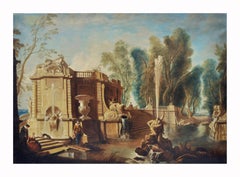 ITALIAN GARDEN - Gianluca D'este- School Italian Oil on Canvas Painting