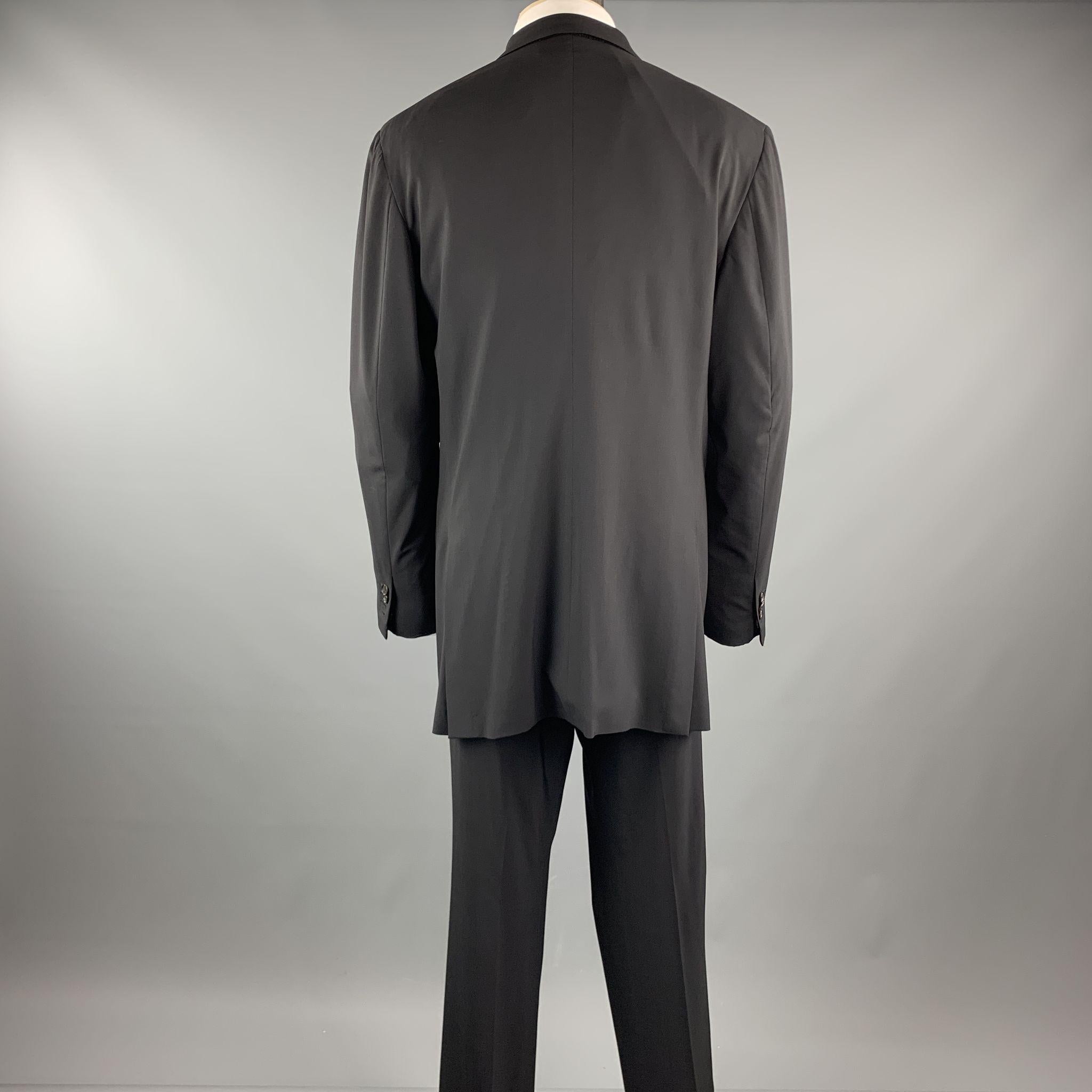 Men's GIANLUCA ISAIA 46 Black Solid Wool Notch Lapel 40 x 36 Long Suit