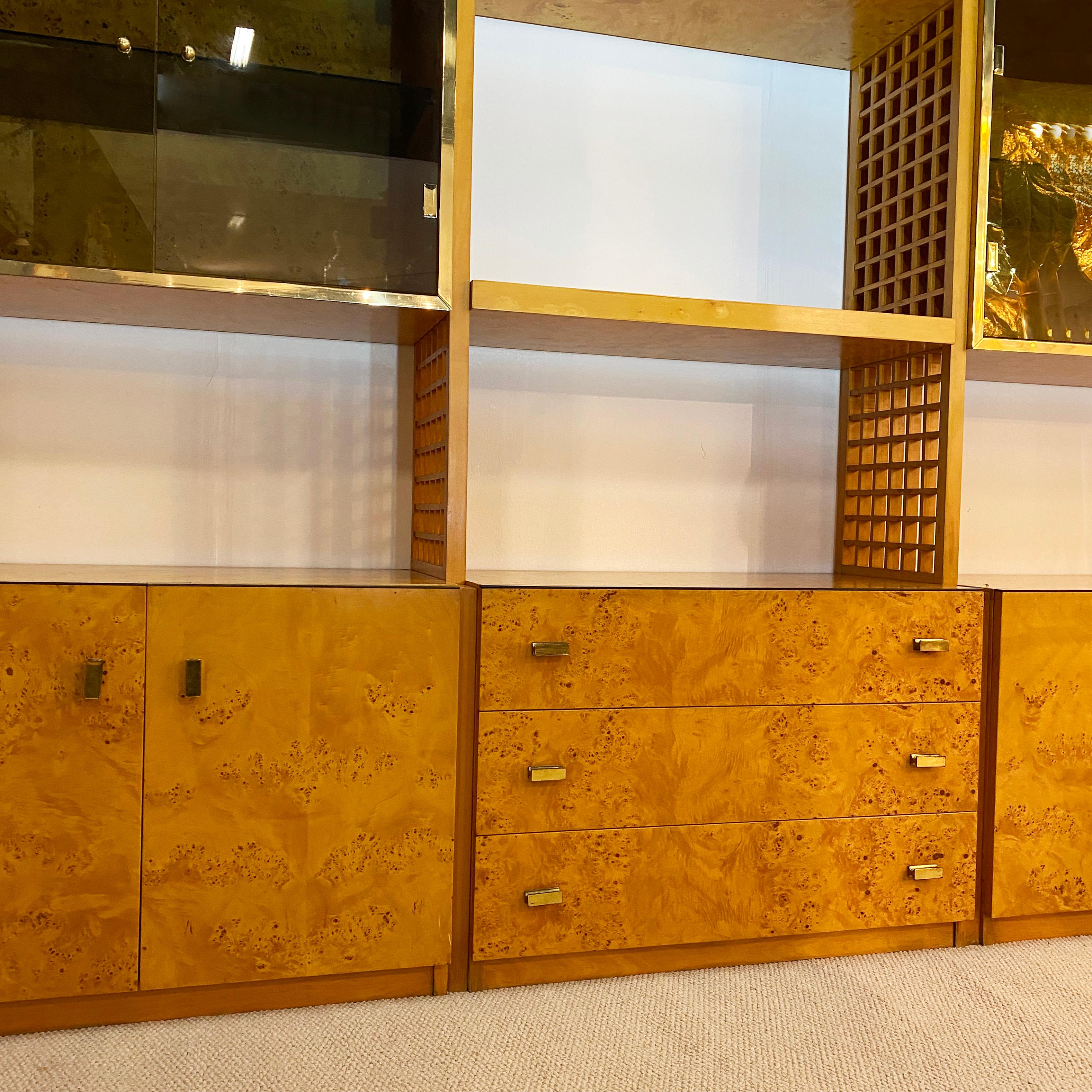 Gianluigi Gorgoni 1970 Latón Madera Burl Cristal Vitrina Librería Rizzo en venta 4