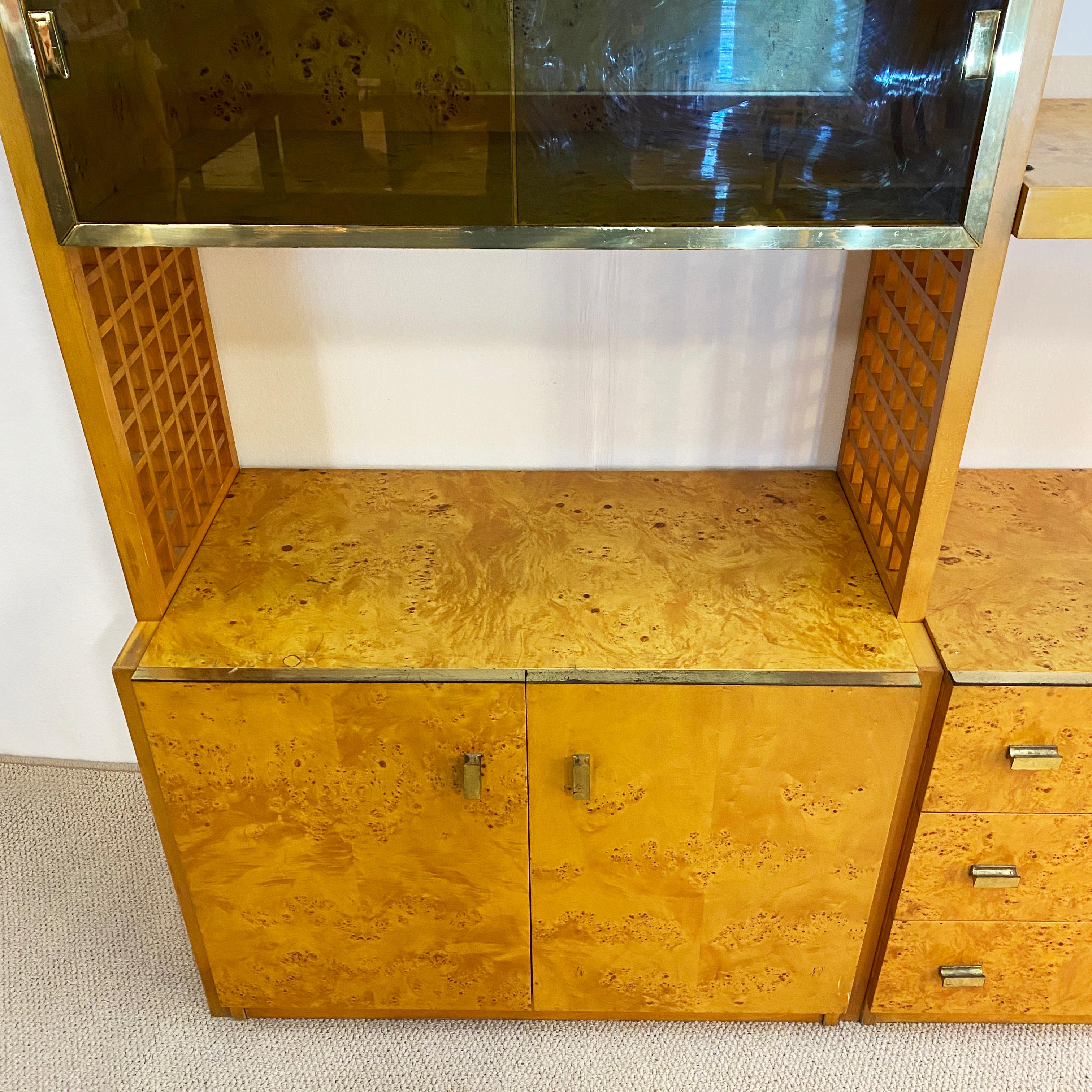 Gianluigi Gorgoni 1970s Brass Burl Wood Glass Display Cabinet Bookshelf Rizzo  For Sale 7