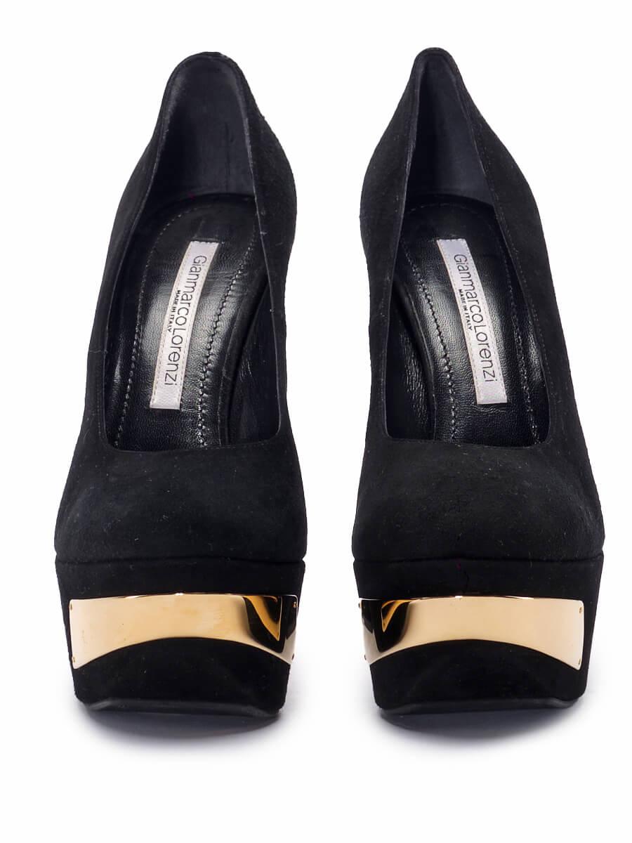 Gianmarco Lorenzi Tacones Bloque Plataforma Ante Negro Talla UK 5.5 en Bueno estado para la venta en London, GB