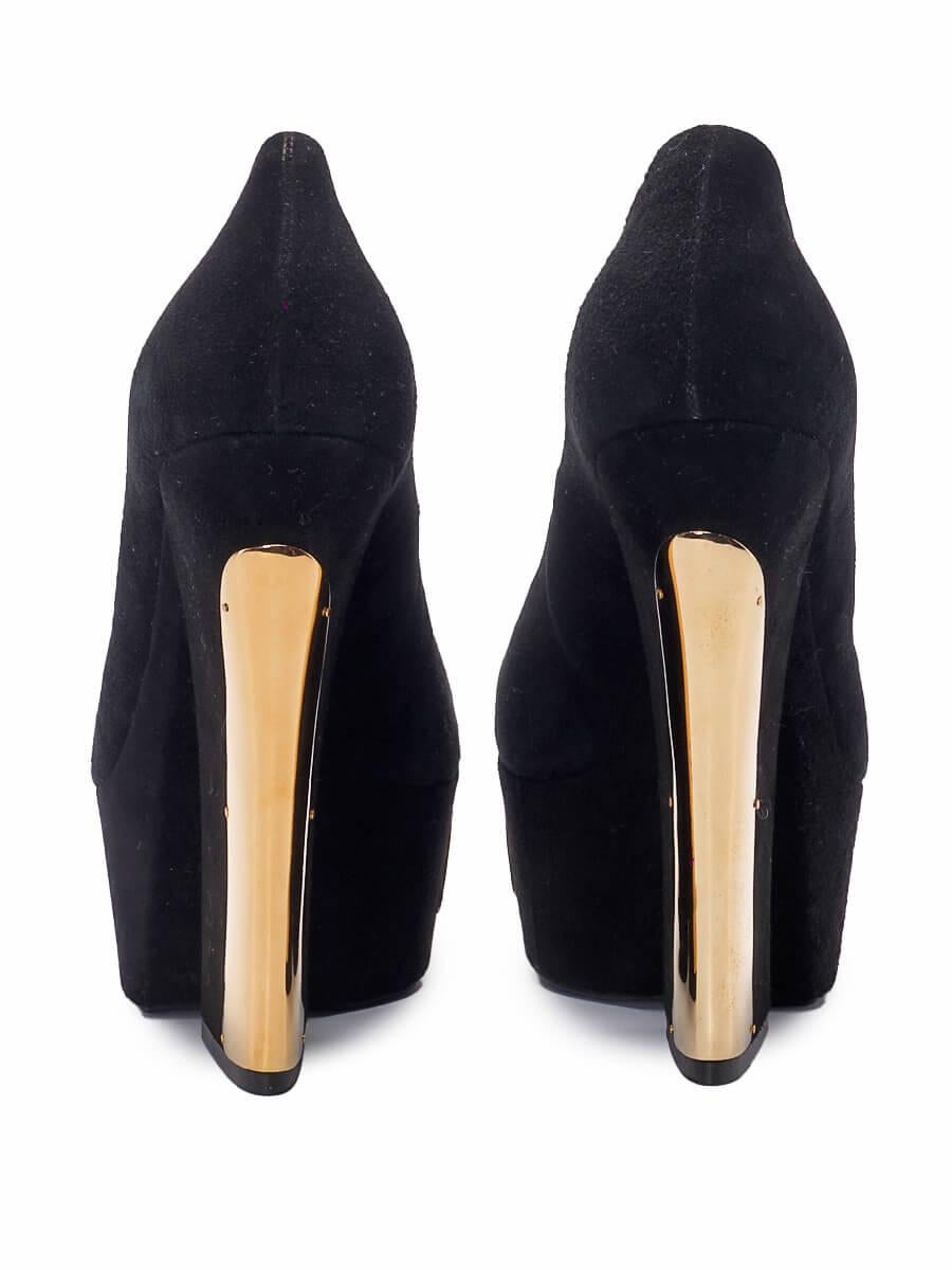 De las mujeres Gianmarco Lorenzi Tacones Bloque Plataforma Ante Negro Talla UK 5.5 en venta