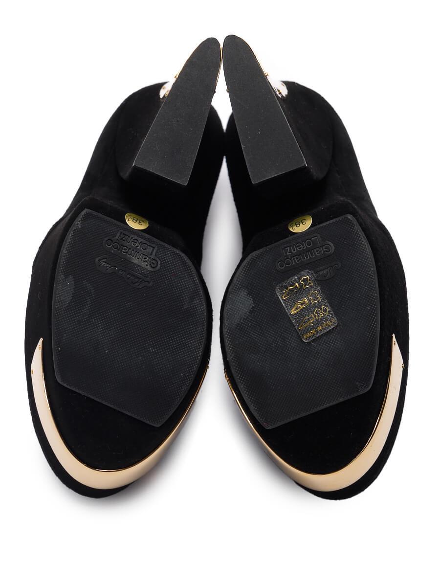 Gianmarco Lorenzi Black Suede Platform Block Heels Size UK 5.5 Pour femmes en vente