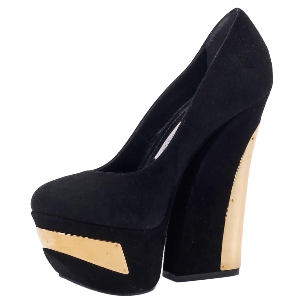 Gianmarco Lorenzi, nero, in pelle scamosciata, tacchi a blocco misura 5,5 UK