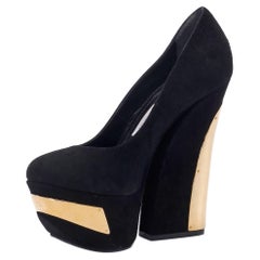 Gianmarco Lorenzi, nero, in pelle scamosciata, tacchi a blocco misura 5,5 UK