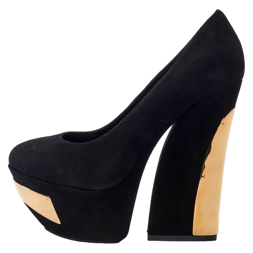 Gianmarco Lorenzi Black Suede Platform Block Heels Size UK 5.5