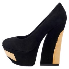 Gianmarco Lorenzi Black Suede Platform Block Heels Size UK 5.5
