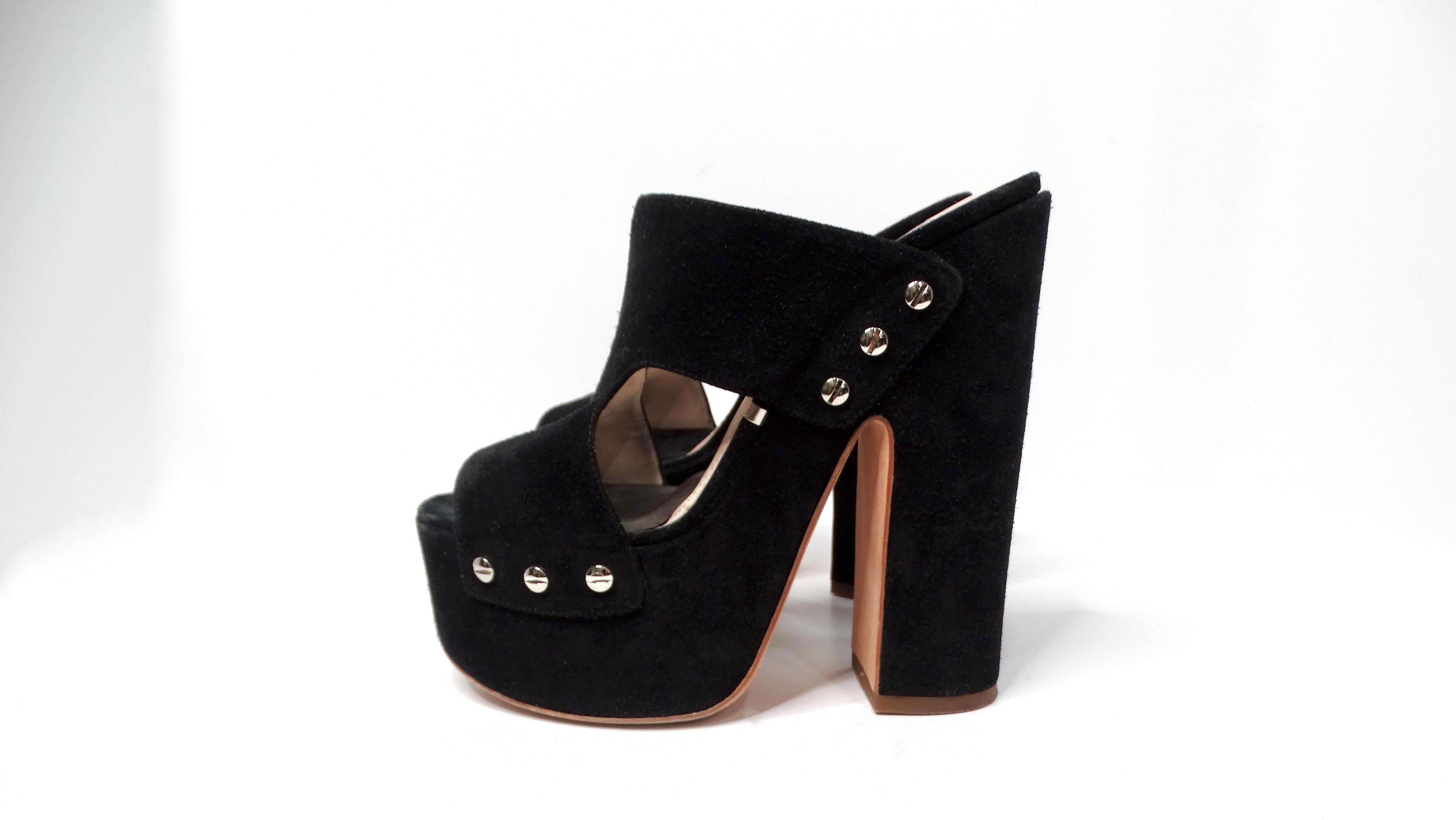 Gianmarco Lorenzi Schwarze Plateausandalen aus Wildleder im Angebot 2