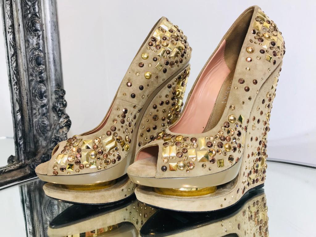 Gianmarco Lorenzi Crystal & Stud Wedges In Good Condition For Sale In London, GB