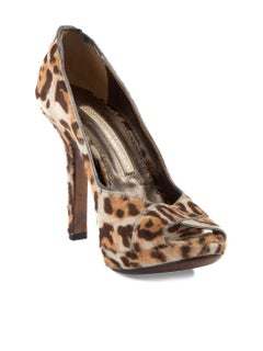 Gianmarco Lorenzi Leopard Print Ponyhair Peep Toe Heels Size IT 37.5