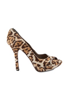 Gianmarco Lorenzi Leopard Print Ponyhair Peep Toe Heels Size IT 37.5