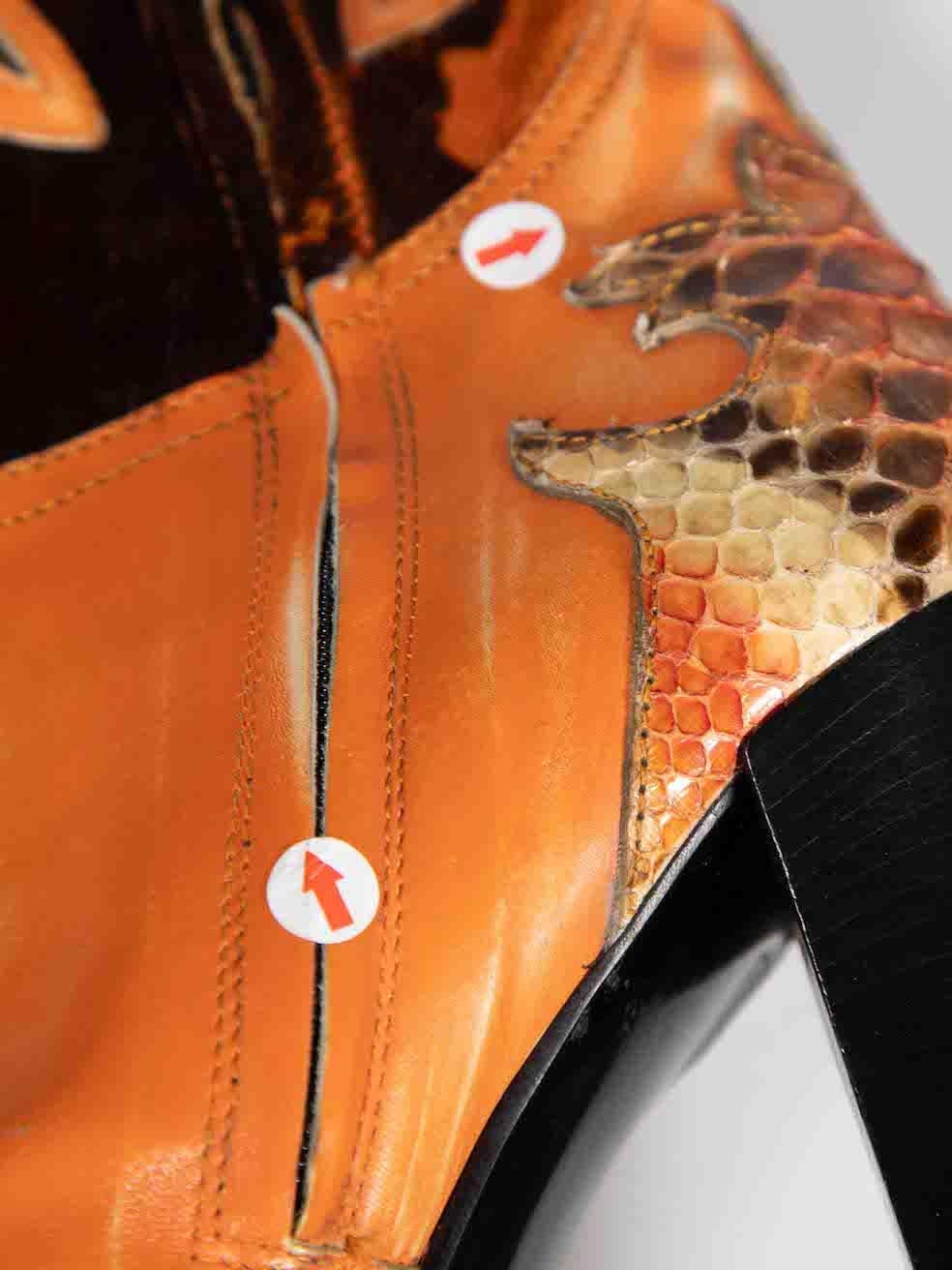 Gianmarco Lorenzi Orange Ponyhair Panel Cowboy Boots Size IT 38 1