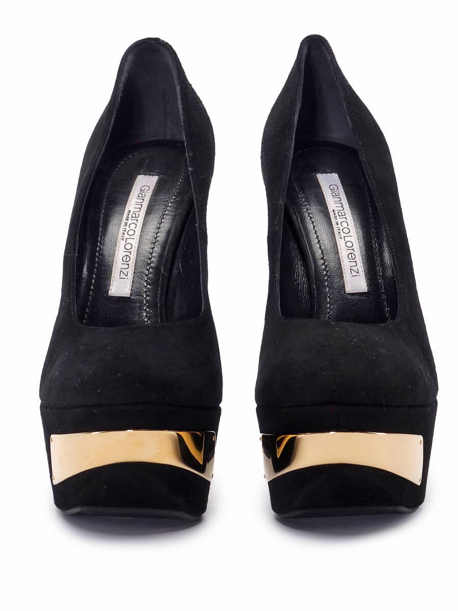 Gianmarco Lorenzi Women's Black Suede Platform Block Heels In Good Condition For Sale In London, GB