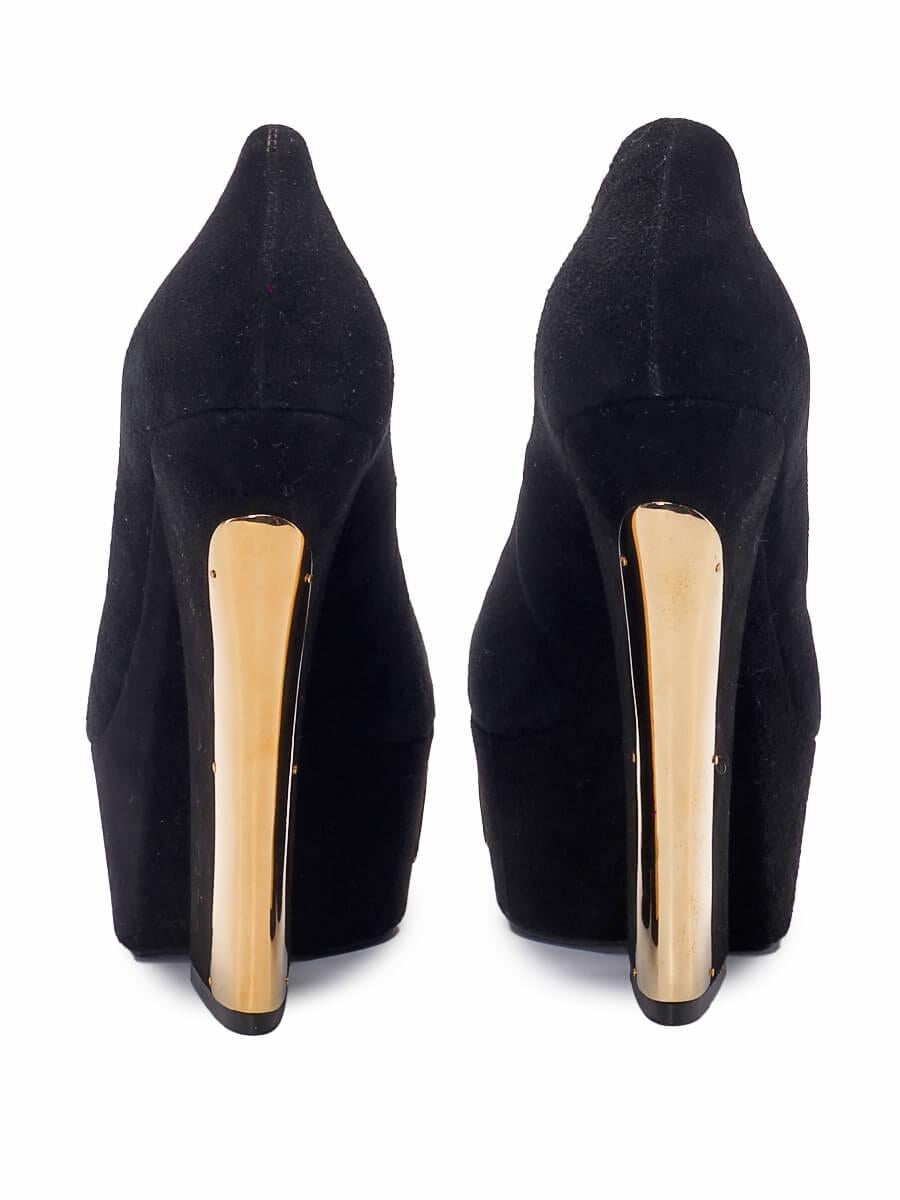 Gianmarco Lorenzi Women's Black Suede Platform Block Heels For Sale 1
