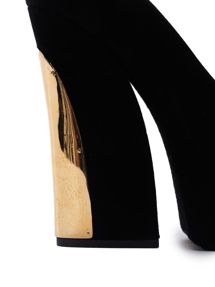 Gianmarco Lorenzi Women's Black Suede Platform Block Heels For Sale 3