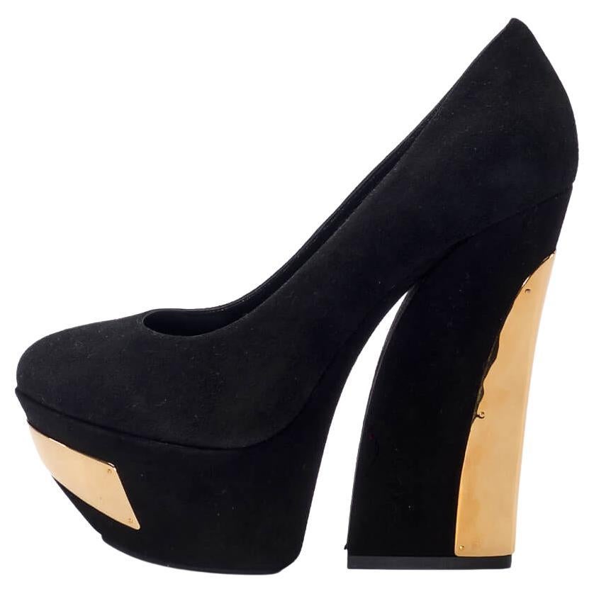 Gianmarco Lorenzi Women's Black Suede Platform Block Heels For Sale