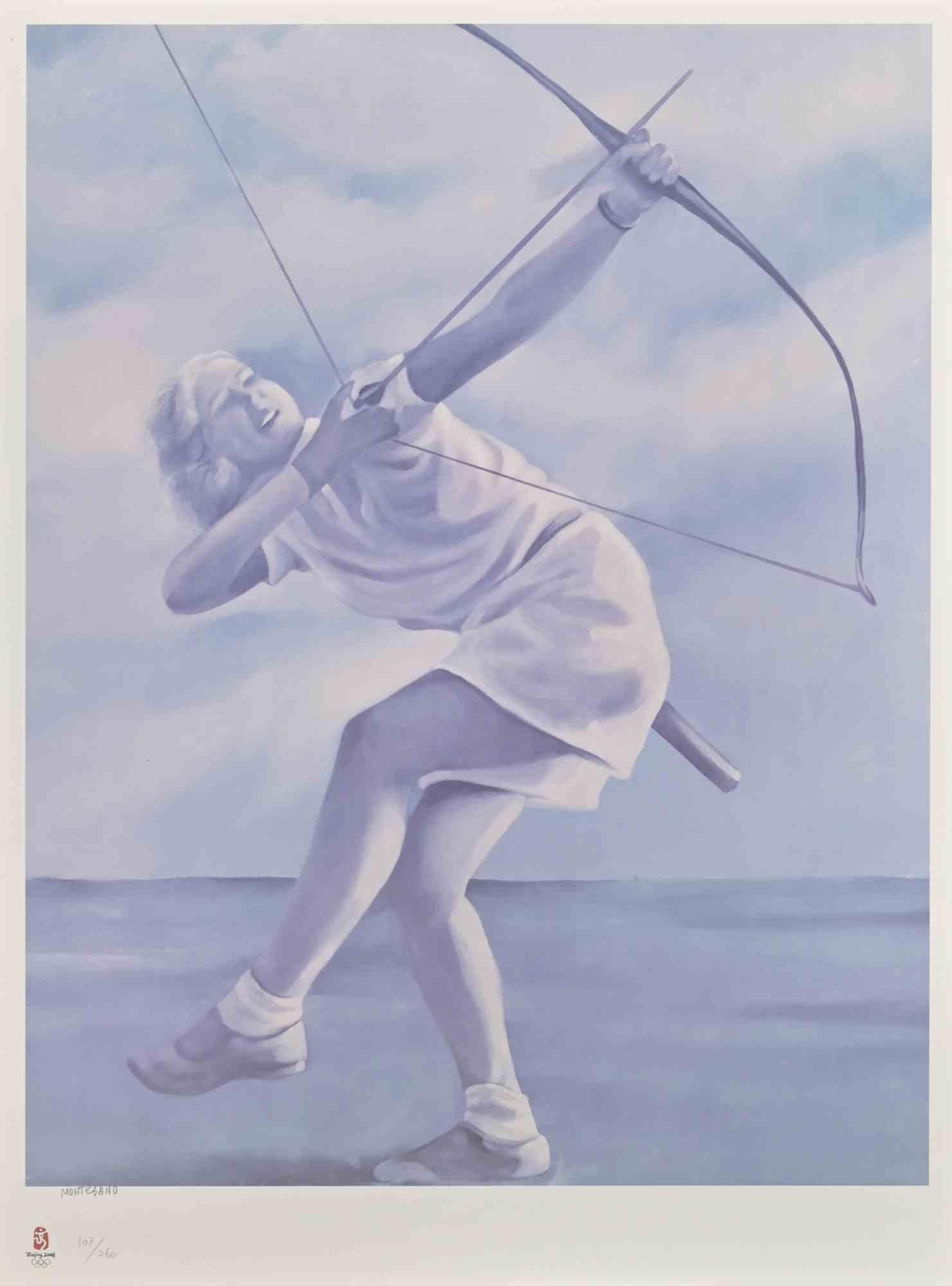 Figurative Print de Gianmarco Montesano - Tiro con arco - Litografía de G. Montesano - 2008